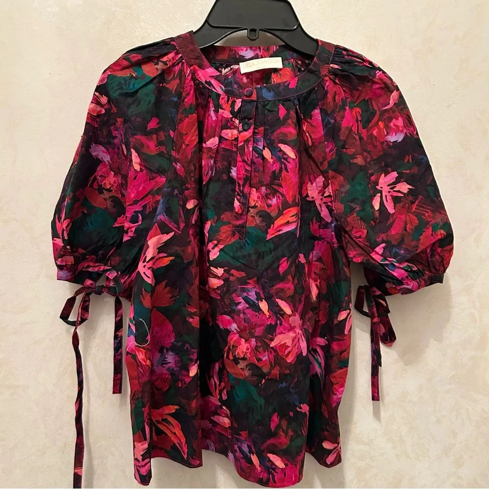 $290 Ulla Johnson Vienne Floral Puff-Sleeve Blouse size 0